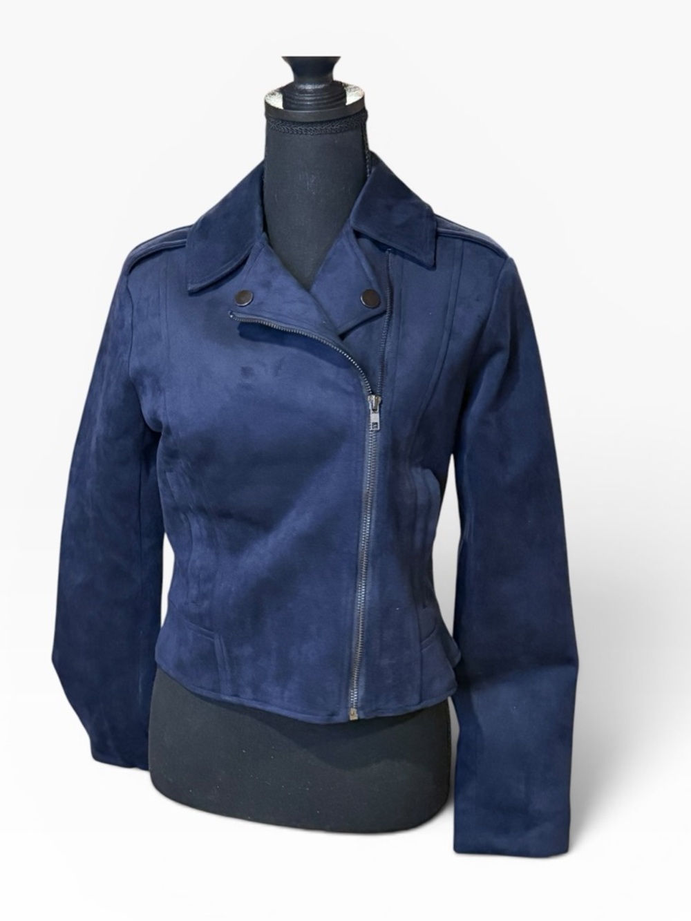Steve Madden NWT "Not Your Baby" Faux Suede Moto Jacket - Midnight - Small - Picture 2 of 13